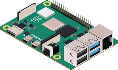 Raspberry Pi board and the components